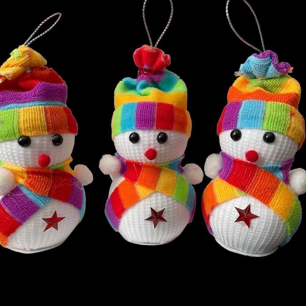 3 RAINBOW SNOWMAN ORNAMENTS 5”